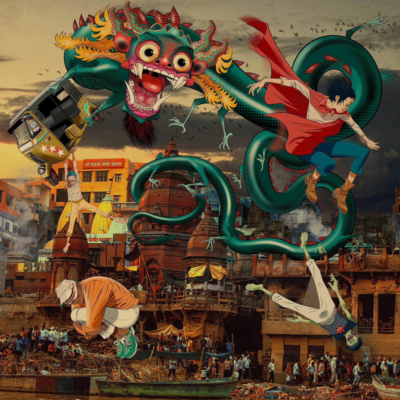 Image may contain Adult Person Aircraft Airplane Transportation Vehicle Animal Dinosaur and Reptile